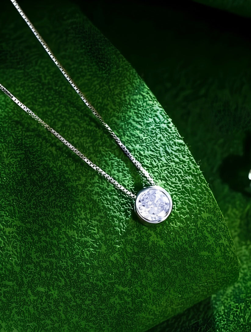 925 Sterling Silver Bezel Moissanite Pendant Necklace
