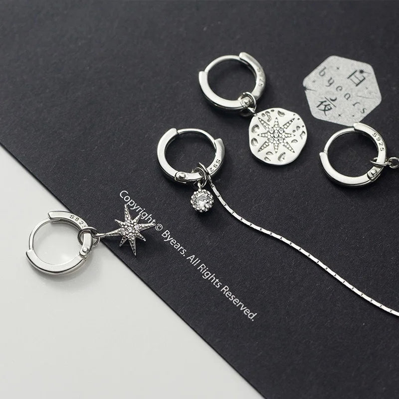 Star & Disc Asymmetric Hoop Earrings in Sterling Silver & Gold