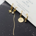 Star & Disc Asymmetric Hoop Earrings in Sterling Silver & Gold