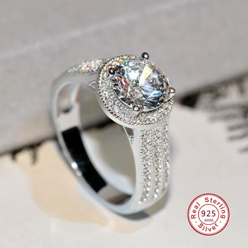 925 Sterling Silver Pavé Halo Zircon Ring