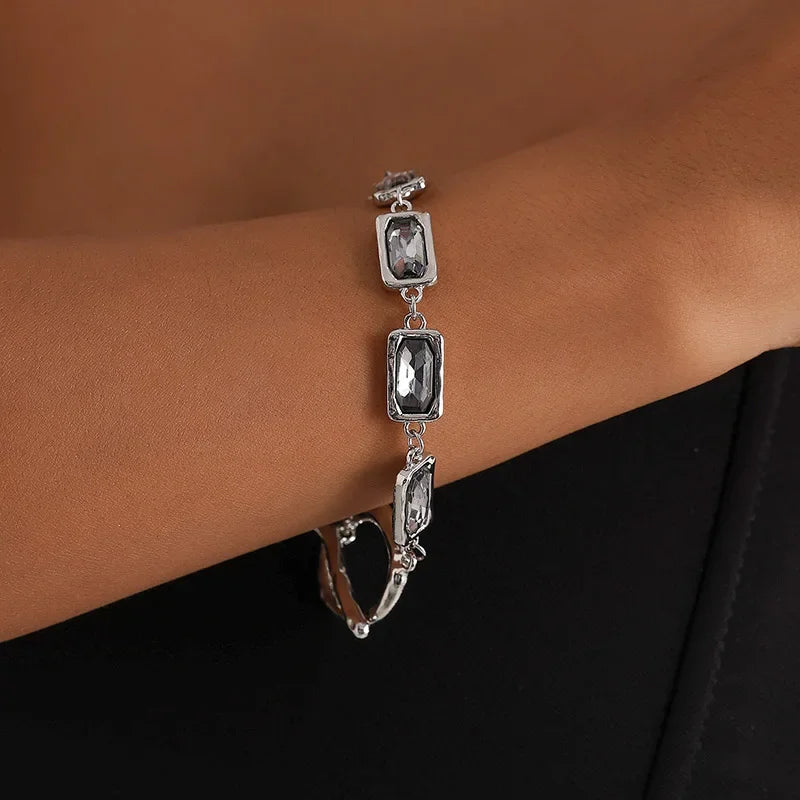 Collection - Gray Crystal Layered Lariat Necklace, Earring and Ring