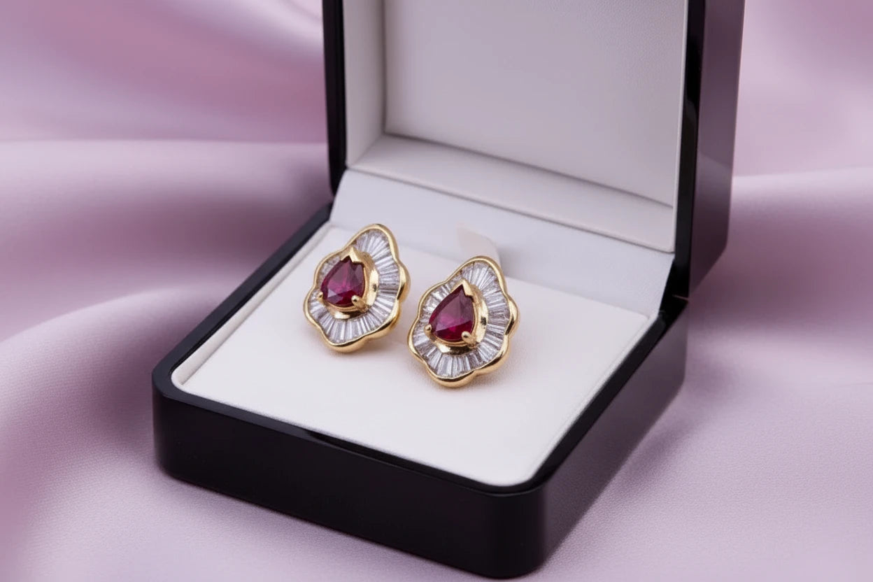 Crimson Petal Stud Earrings