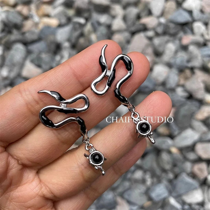 Silver-Tone Snake Drop Earrings