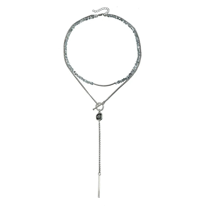 Collection - Gray Crystal Layered Lariat Necklace, Earring and Ring