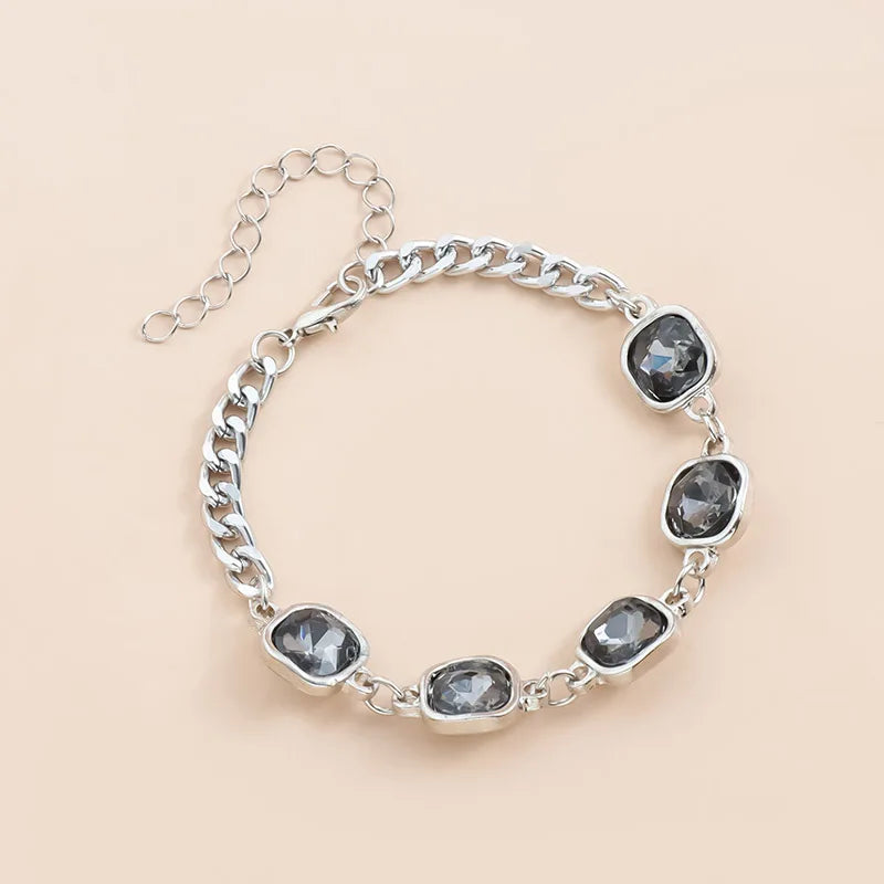Collection - Gray Crystal Layered Lariat Necklace, Earring and Ring