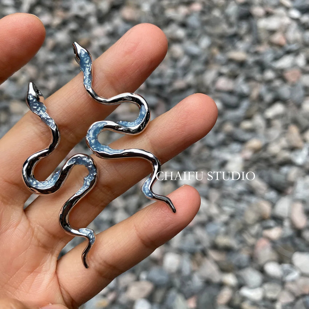 Silver-Tone Snake Drop Earrings