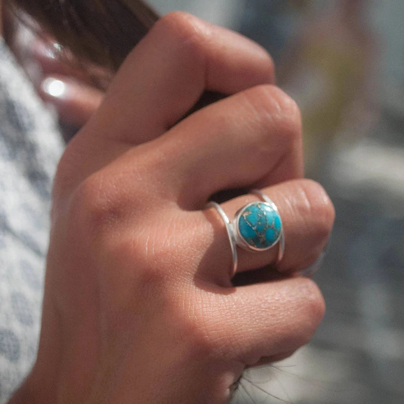 Turquoise Stone Open Split-Band Boho Ring