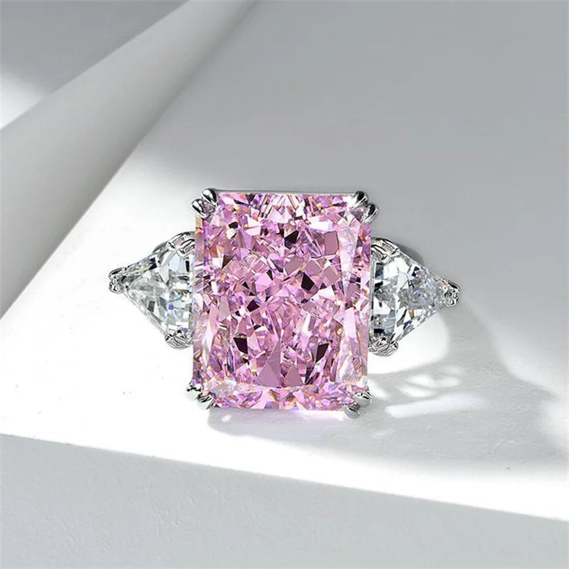 Geometric Square CZ Statement Ring in Silver — Pink & Yellow Zircon