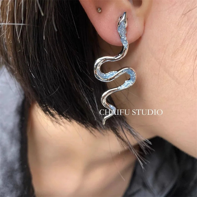 Silver-Tone Snake Drop Earrings