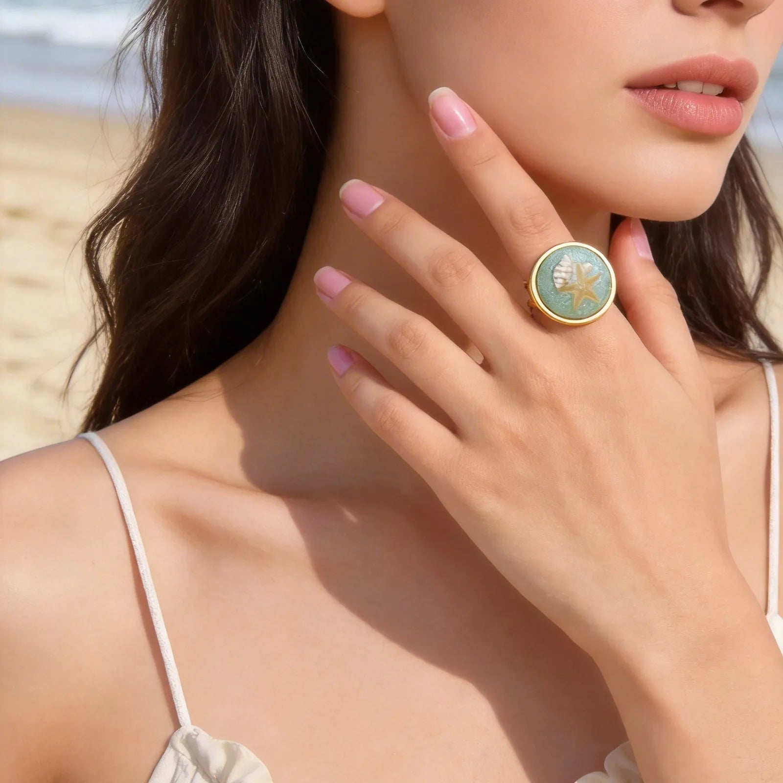 18K Gold-Plated Coastal Resin Cocktail Ring
