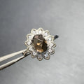 Natural Smoky Quartz Floral Halo Ring in 925 Silver