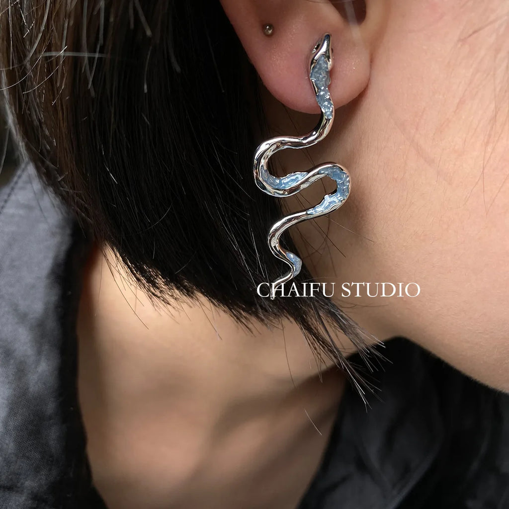 Silver-Tone Snake Drop Earrings