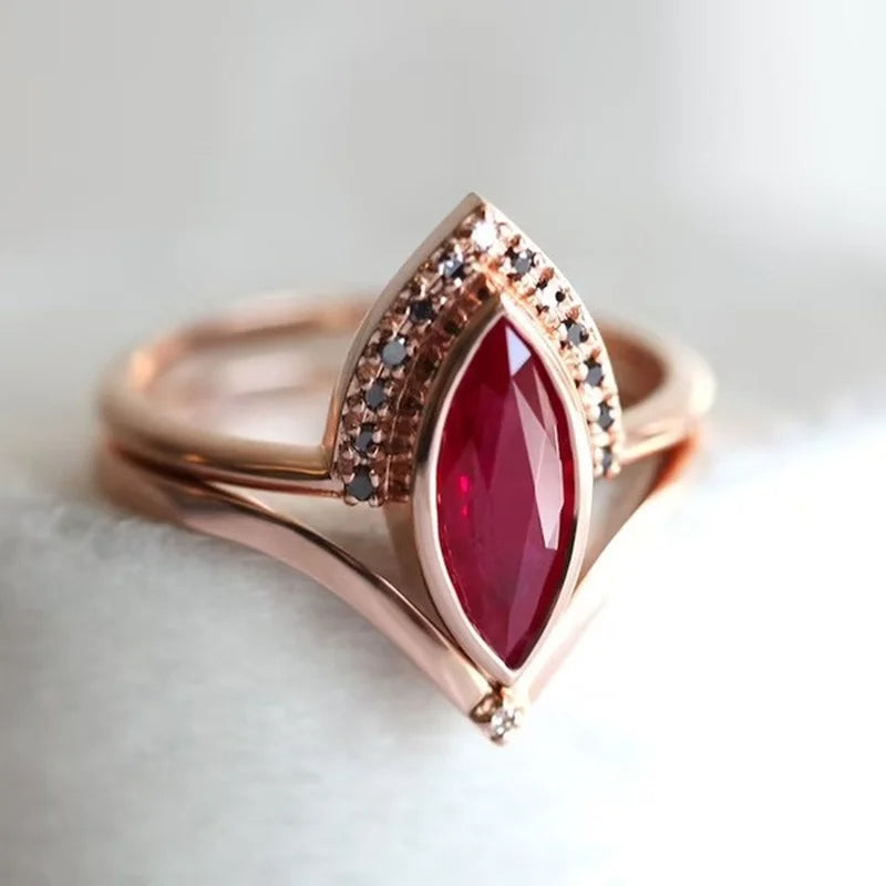 Red Zircon Geometric Statement Ring