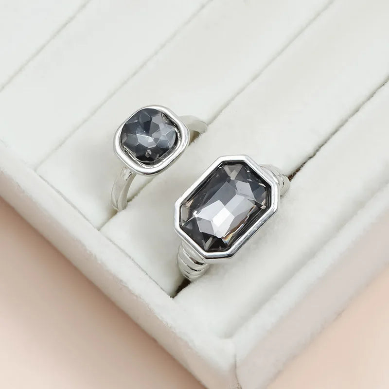 Collection - Gray Crystal Layered Lariat Necklace, Earring and Ring