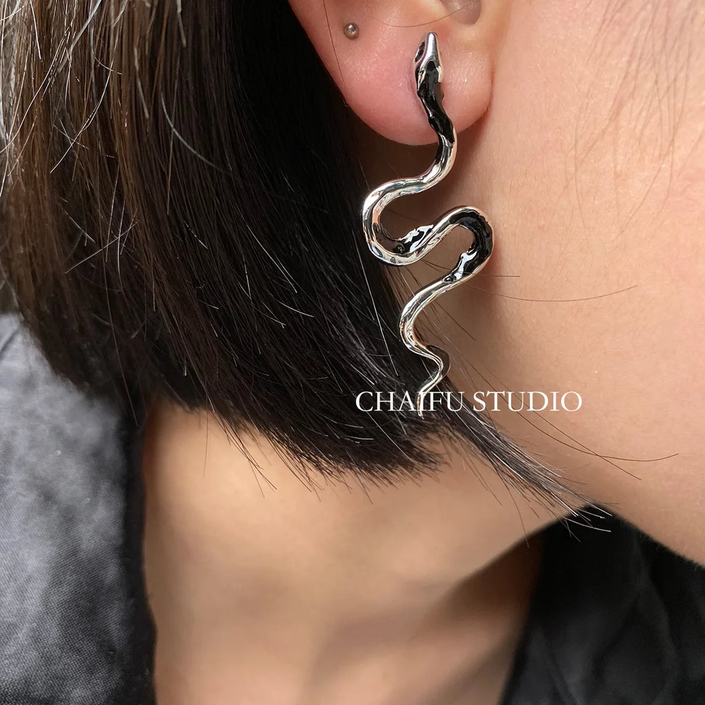 Silver-Tone Snake Drop Earrings