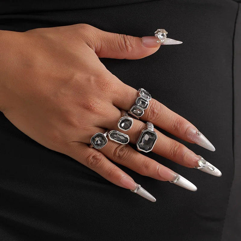 Collection - Gray Crystal Layered Lariat Necklace, Earring and Ring