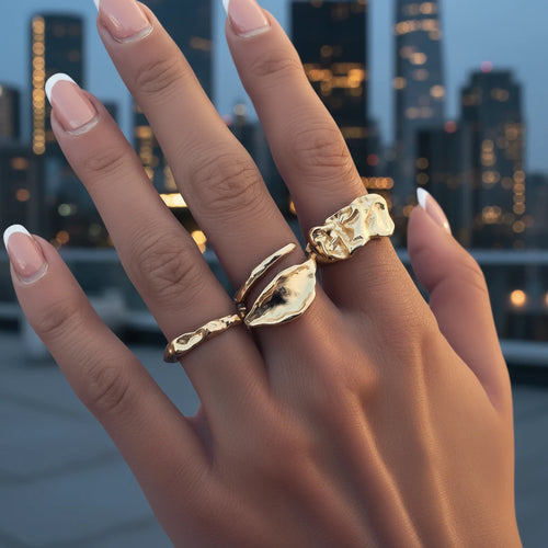 Geometric Open Ring Set — Gold & Silver Trio