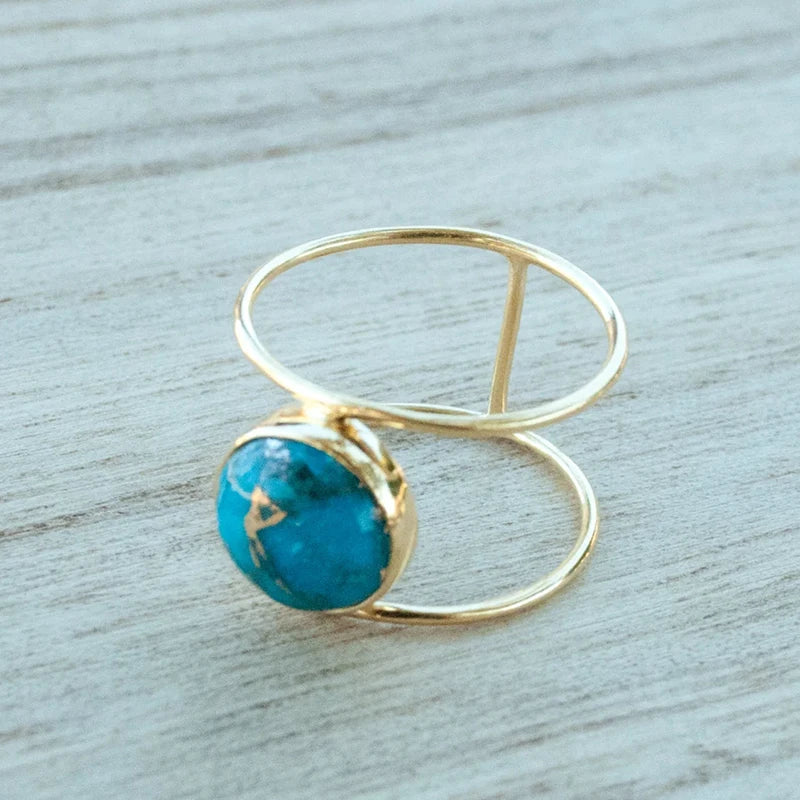 Turquoise Stone Open Split-Band Boho Ring
