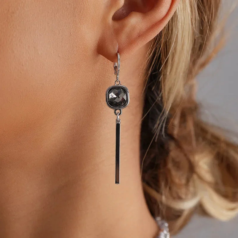Collection - Gray Crystal Layered Lariat Necklace, Earring and Ring