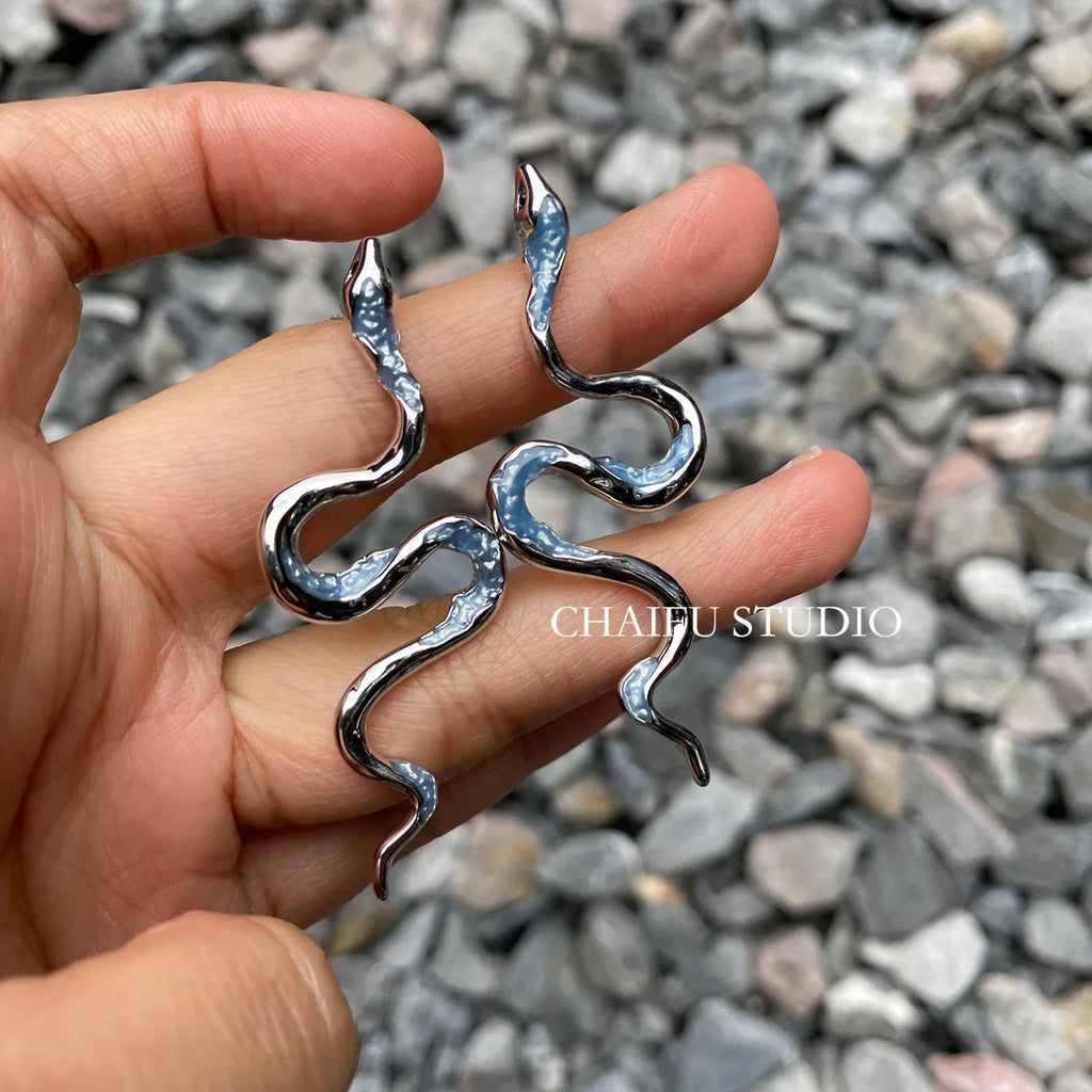 Silver-Tone Snake Drop Earrings
