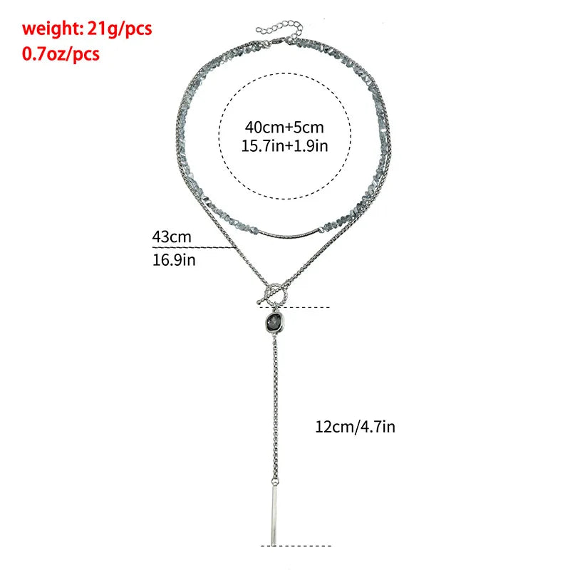 Collection - Gray Crystal Layered Lariat Necklace, Earring and Ring
