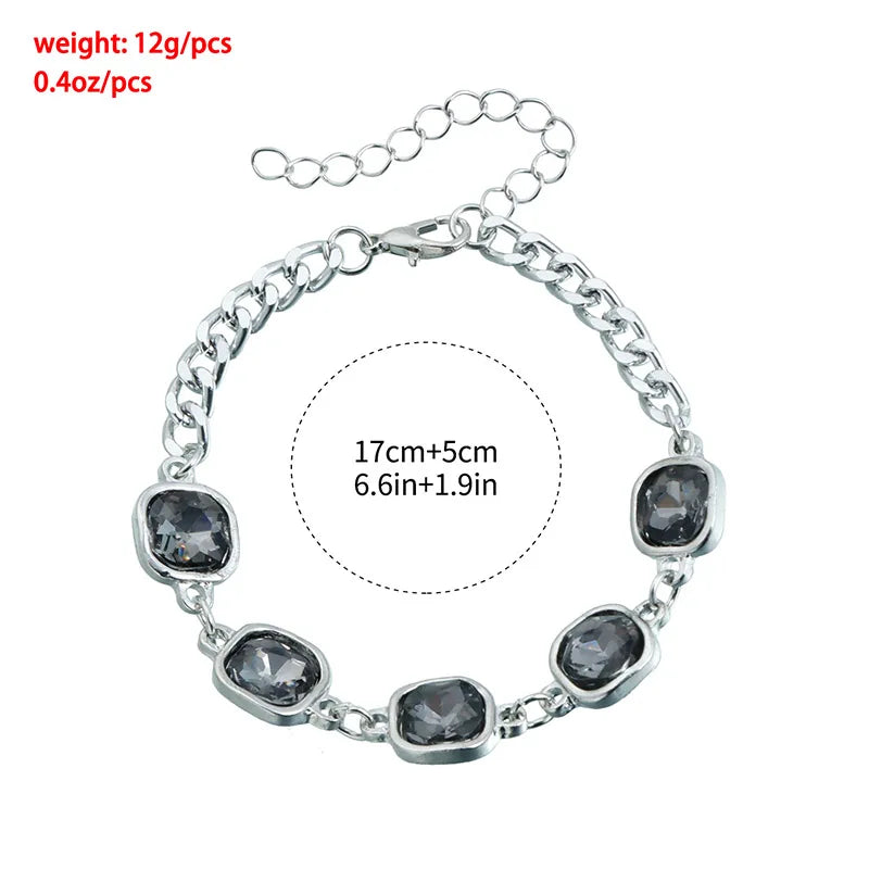 Collection - Gray Crystal Layered Lariat Necklace, Earring and Ring