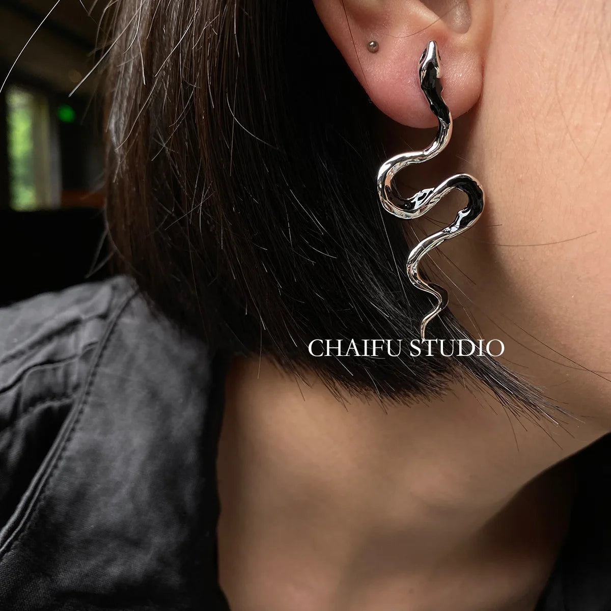 Silver-Tone Snake Drop Earrings