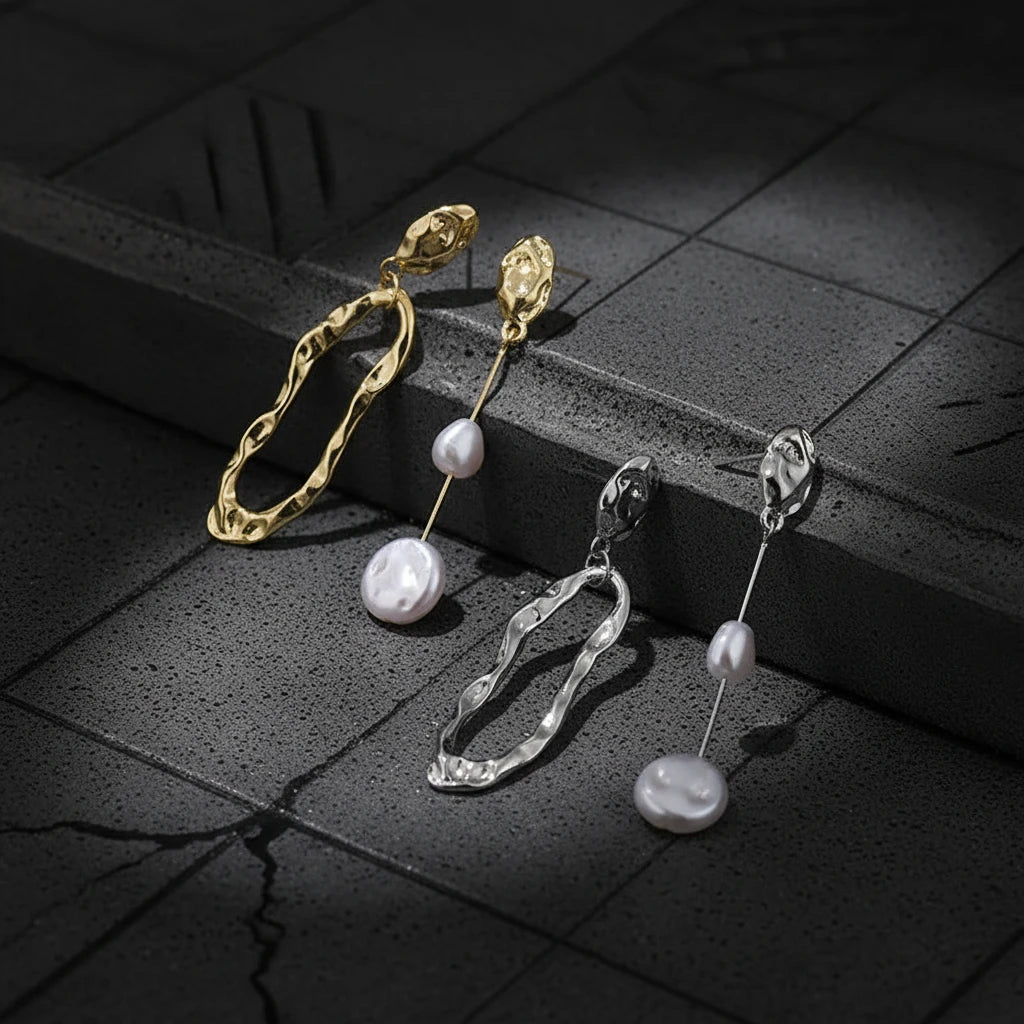 Asymmetric Baroque Pearl Stud Earrings