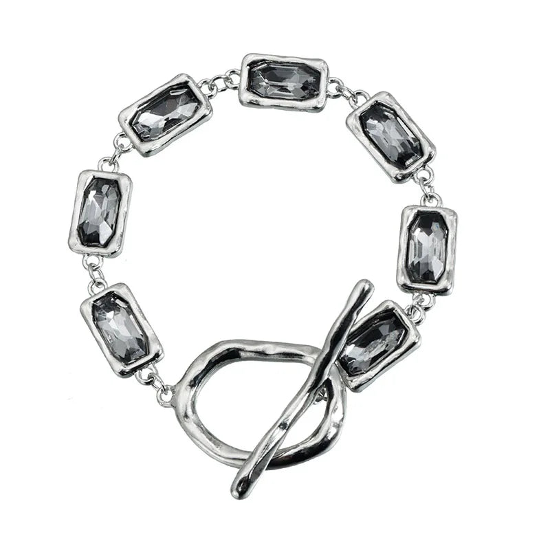 Collection - Gray Crystal Layered Lariat Necklace, Earring and Ring