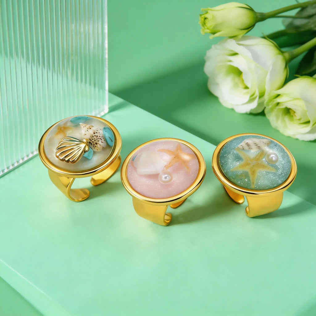 18K Gold-Plated Coastal Resin Cocktail Ring