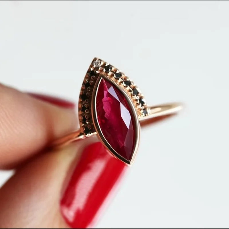 Red Zircon Geometric Statement Ring