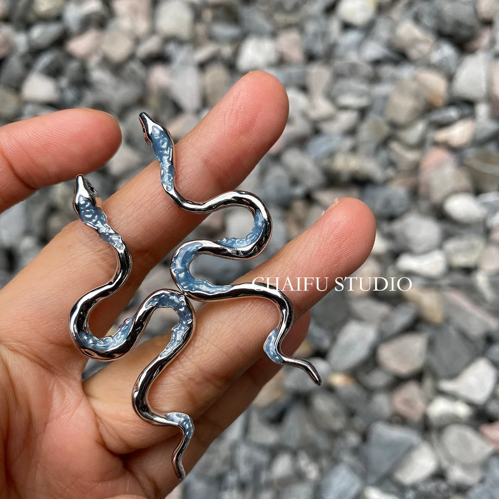 Silver-Tone Snake Drop Earrings
