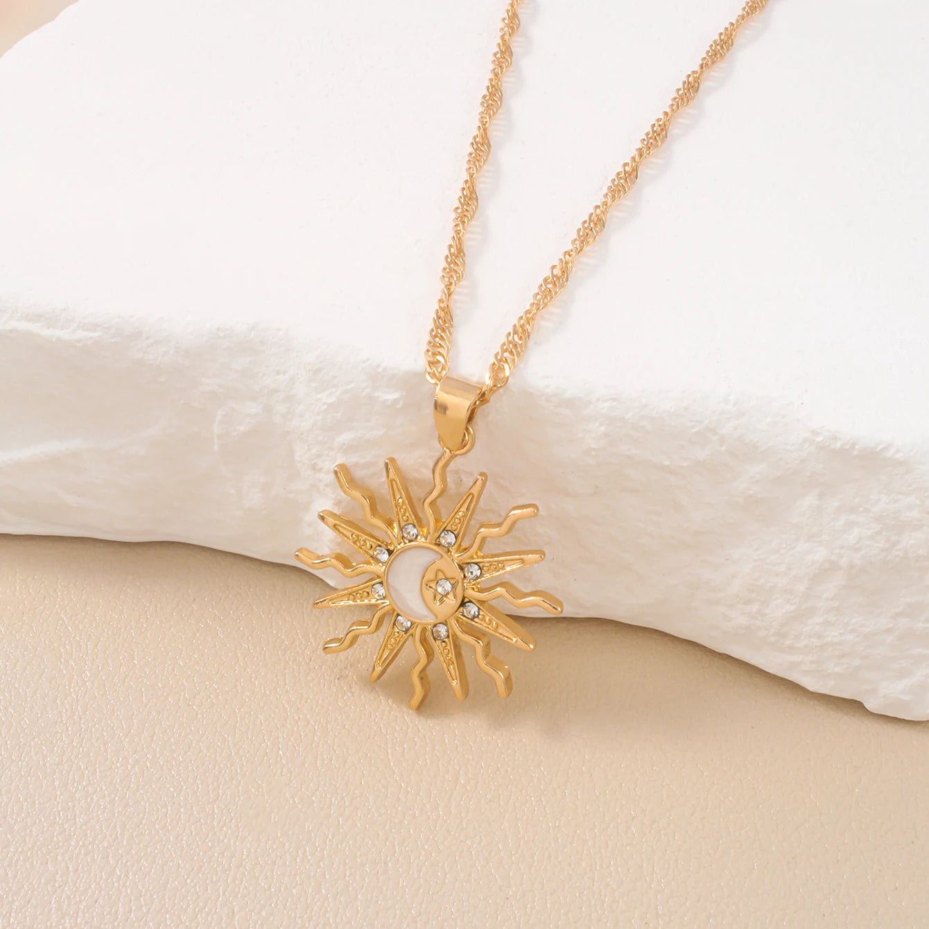 Celestial Sun & Moon Pendant Necklace