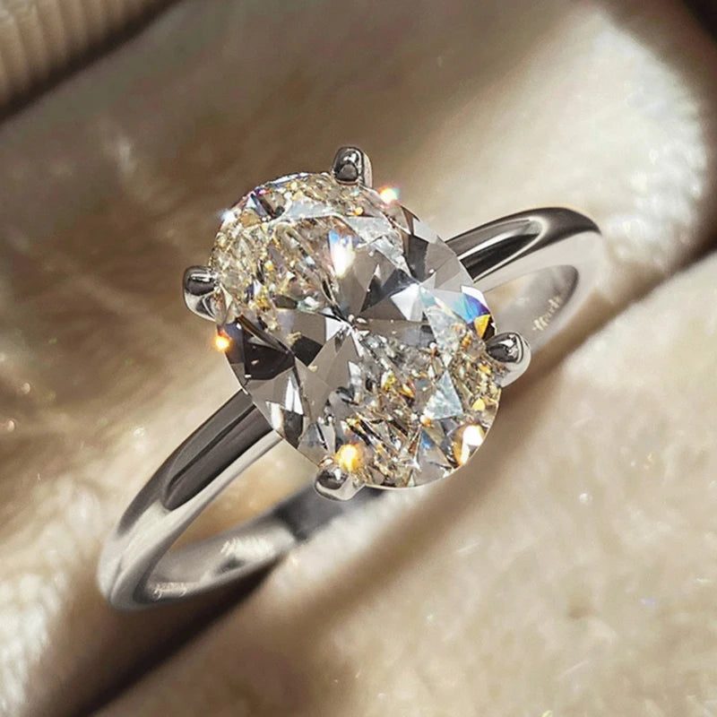 Oval CZ Solitaire Ring in 925 Sterling Silver — Engagement & Wedding