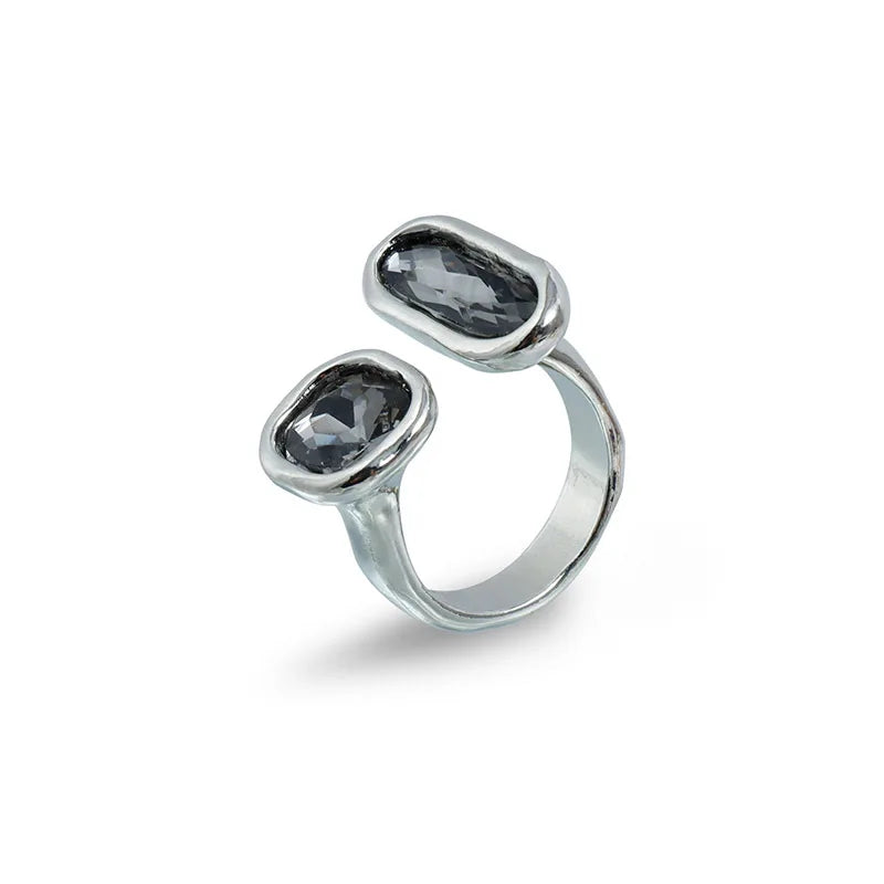 Collection - Gray Crystal Layered Lariat Necklace, Earring and Ring