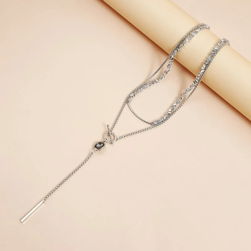 Collection - Gray Crystal Layered Lariat Necklace, Earring and Ring