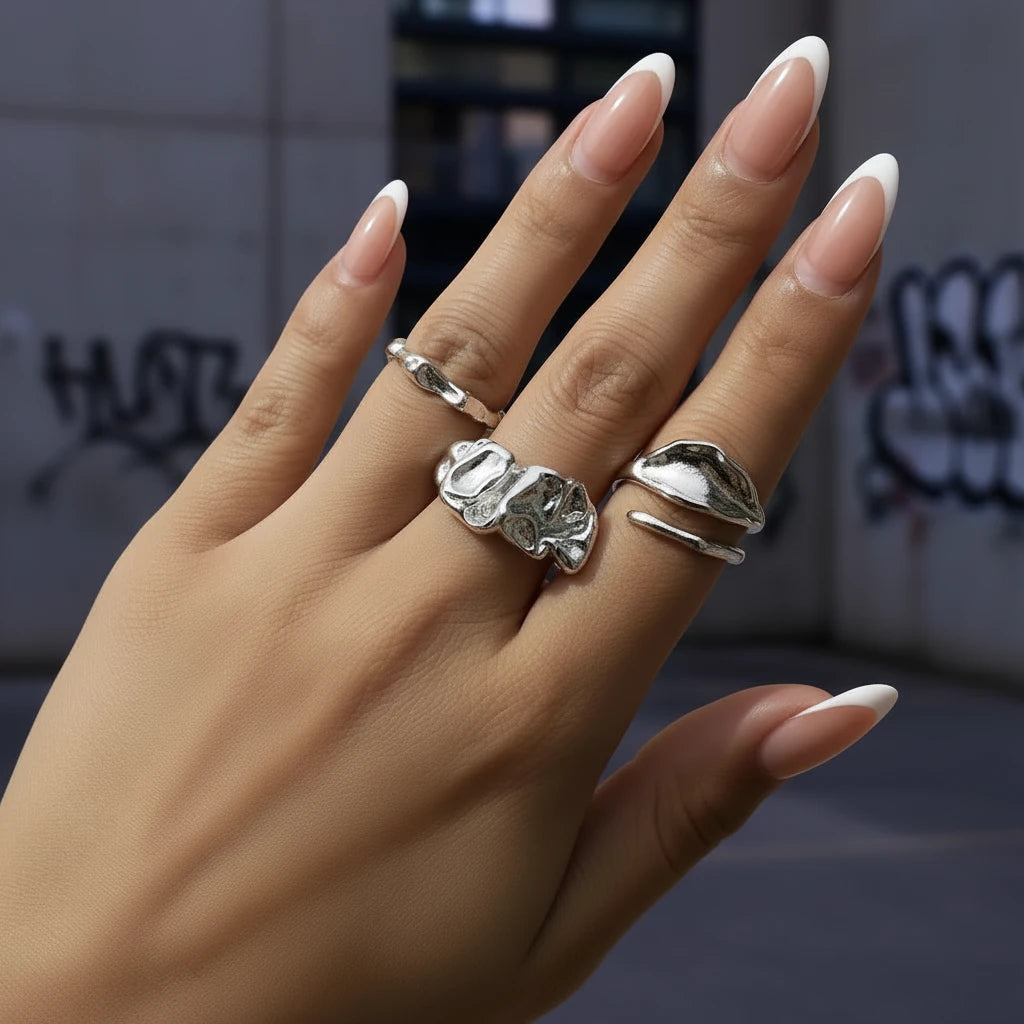 Geometric Open Ring Set — Gold & Silver Trio