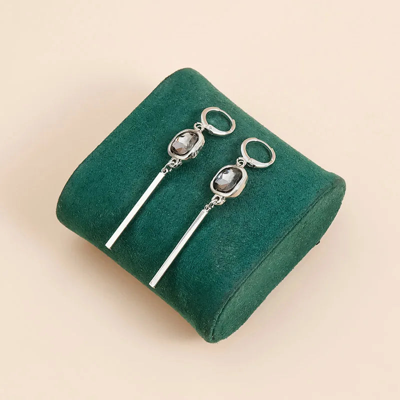 Collection - Gray Crystal Layered Lariat Necklace, Earring and Ring