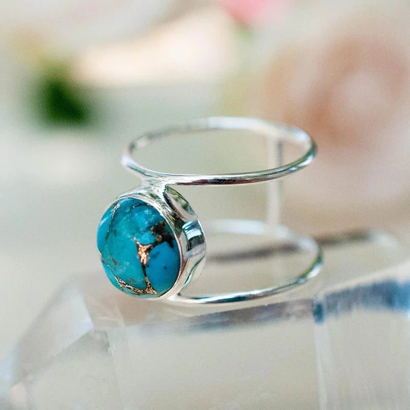Turquoise Stone Open Split-Band Boho Ring