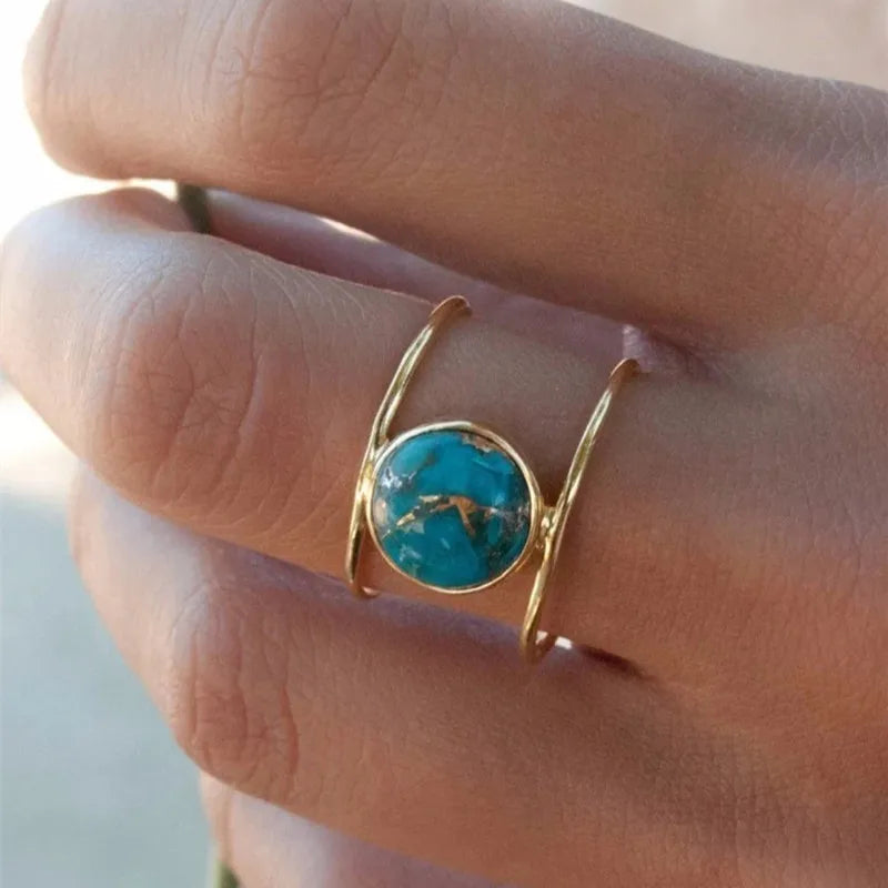 Turquoise Stone Open Split-Band Boho Ring