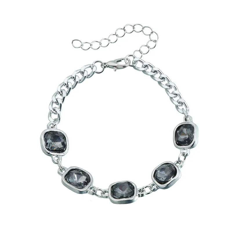 Collection - Gray Crystal Layered Lariat Necklace, Earring and Ring