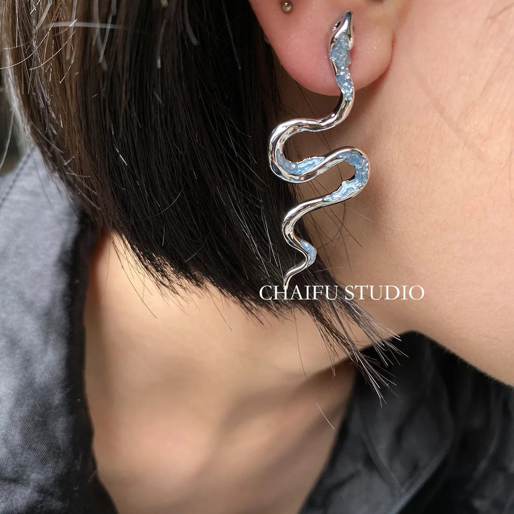 Silver-Tone Snake Drop Earrings