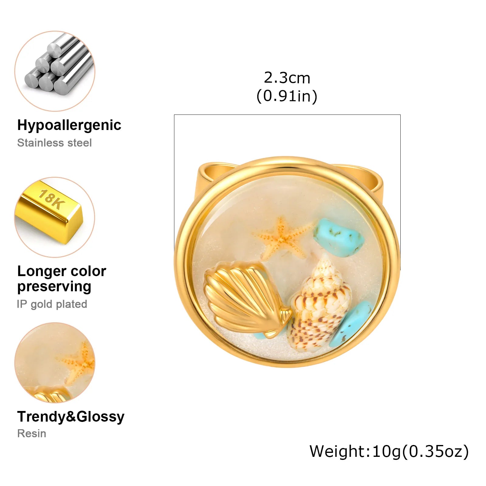 18K Gold-Plated Coastal Resin Cocktail Ring