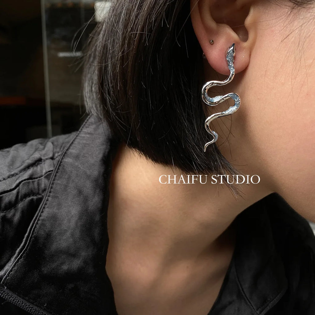 Silver-Tone Snake Drop Earrings
