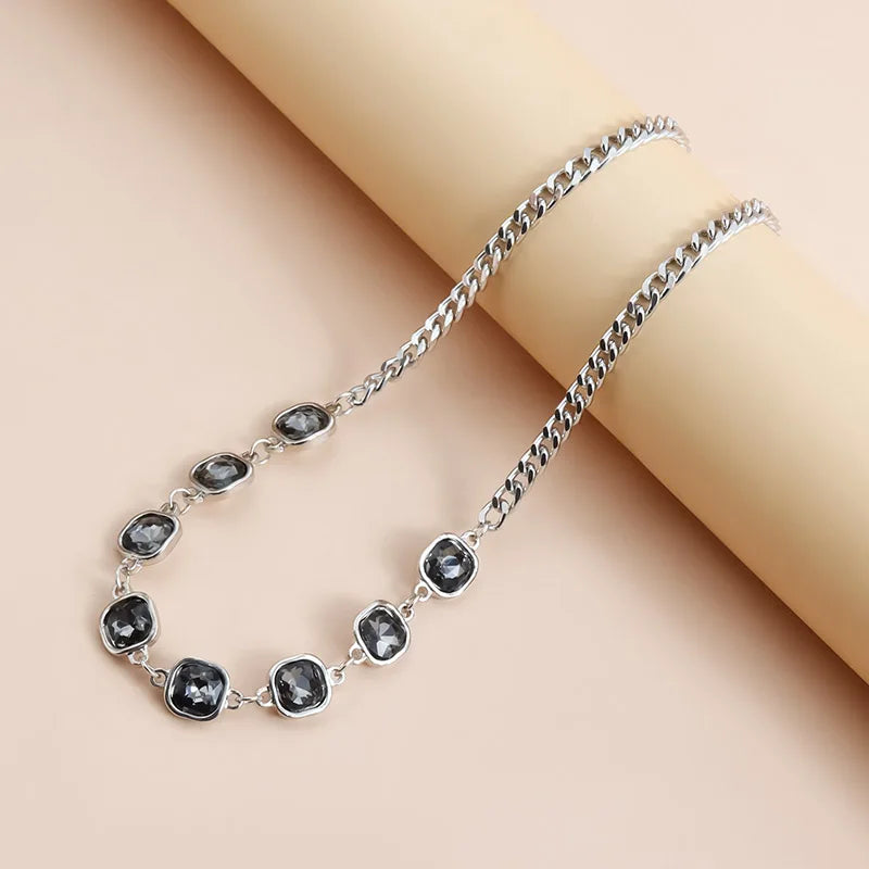 Collection - Gray Crystal Layered Lariat Necklace, Earring and Ring