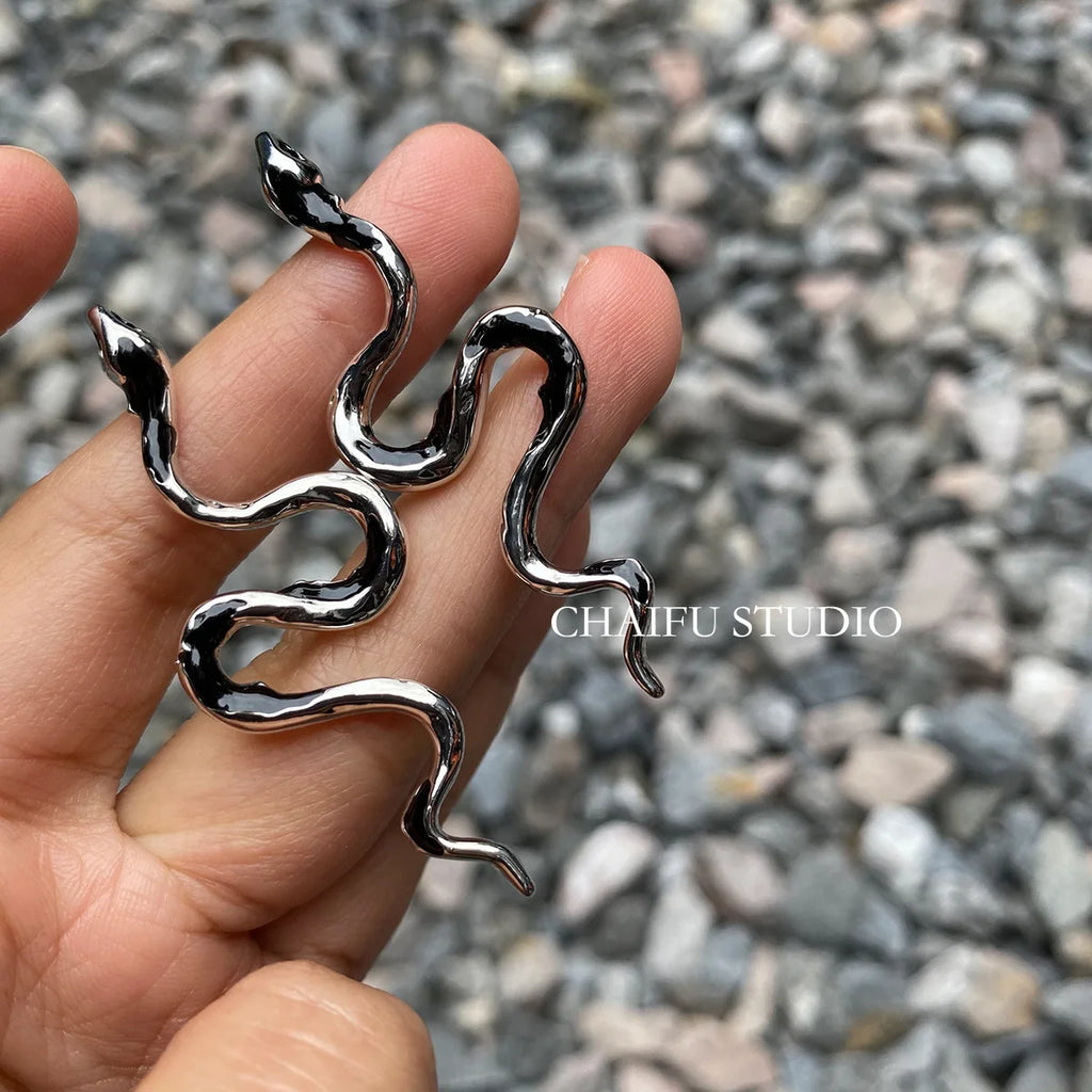 Silver-Tone Snake Drop Earrings