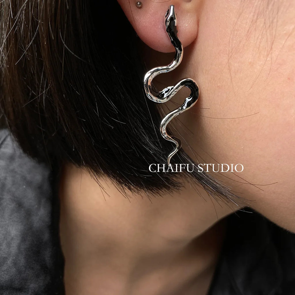 Silver-Tone Snake Drop Earrings