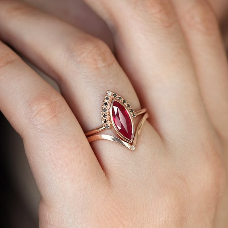 Red Zircon Geometric Statement Ring