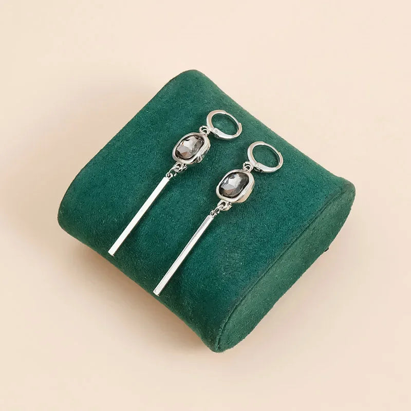 Collection - Gray Crystal Layered Lariat Necklace, Earring and Ring