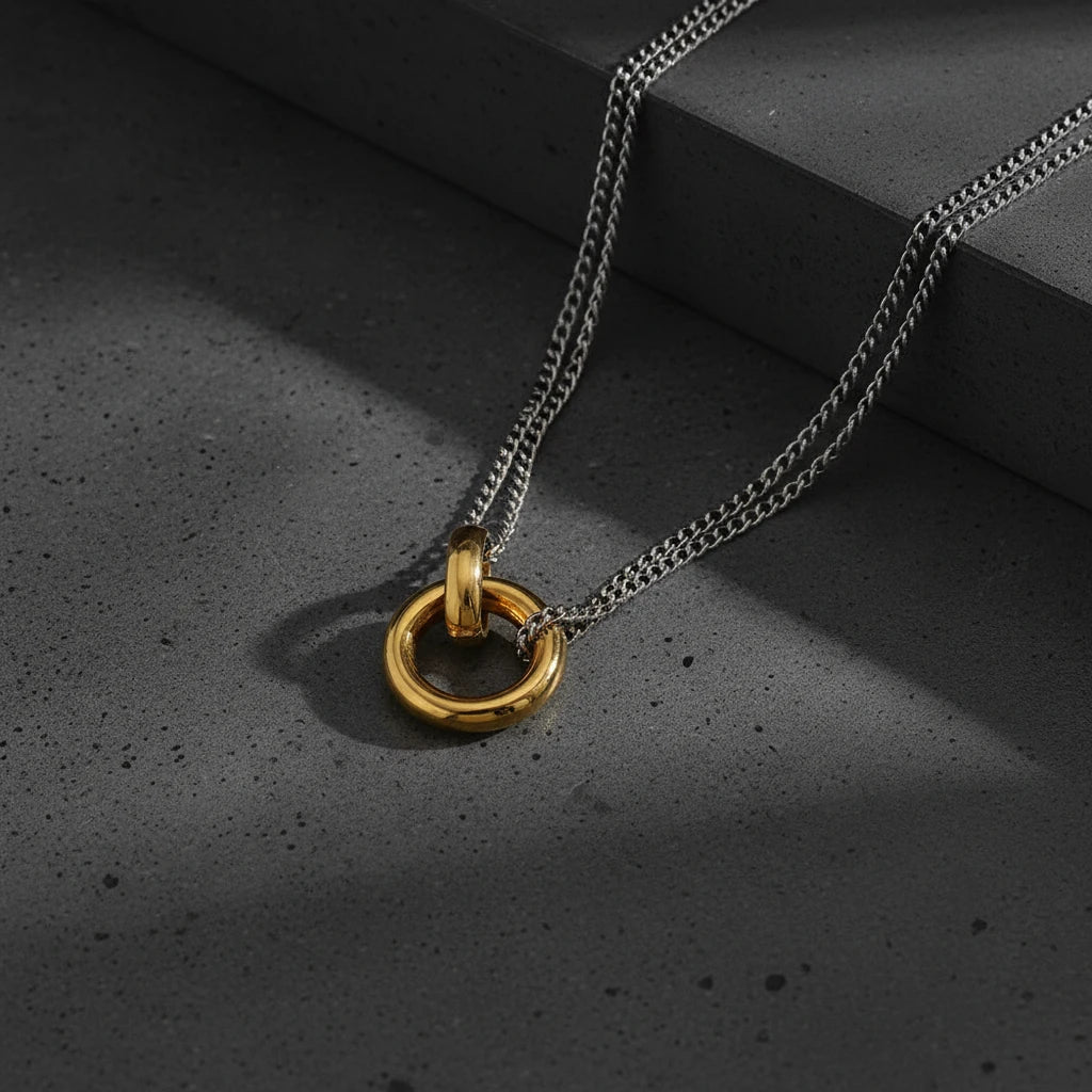 Dual-Tone Geometric Pendant Necklace